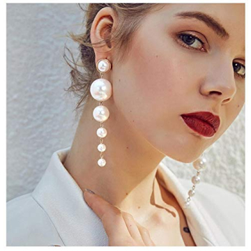 Long Pearl Statement Earrings Pearl Tassel Drop Dangle Earring Boho Chandelier Pearl Chain Earrings for Women Bridal Pearl Cluster Jewelry (F-Long Pearl)
