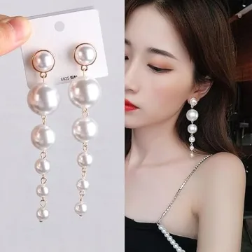 Long Pearl Statement Earrings Pearl Tassel Drop Dangle Earring Boho Chandelier Pearl Chain Earrings for Women Bridal Pearl Cluster Jewelry (F-Long Pearl)