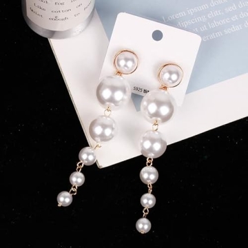 Long Pearl Statement Earrings Pearl Tassel Drop Dangle Earring Boho Chandelier Pearl Chain Earrings for Women Bridal Pearl Cluster Jewelry (F-Long Pearl)