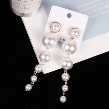 Long Pearl Statement Earrings Pearl Tassel Drop Dangle Earring Boho Chandelier Pearl Chain Earrings for Women Bridal Pearl Cluster Jewelry (F-Long Pearl)