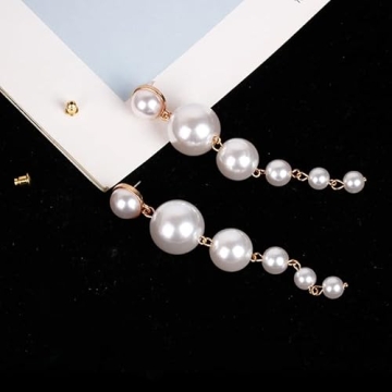 Long Pearl Statement Earrings Pearl Tassel Drop Dangle Earring Boho Chandelier Pearl Chain Earrings for Women Bridal Pearl Cluster Jewelry (F-Long Pearl)