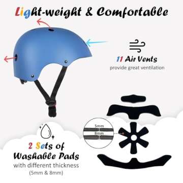 Kids Bike Helmet, Adjustable and Multi-Sport, from Toddler to Youth, 3 Sizes (Blue)