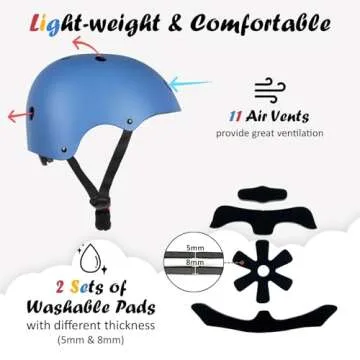 Kids Bike Helmet, Adjustable and Multi-Sport, from Toddler to Youth, 3 Sizes (Blue)