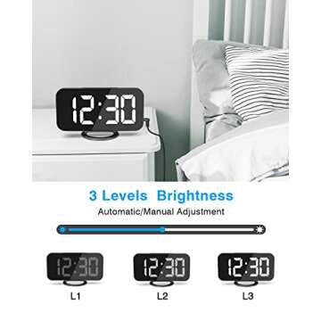 Digital Alarm Clocks,7" LED Mirror Electronic Clock,with 2 USB Charging Ports,Snooze Mode,Auto Adjust Brightness,Modern Desk Wall Clock for Bedroom Living Room Office - Black