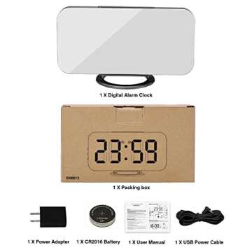 Digital Alarm Clocks,7" LED Mirror Electronic Clock,with 2 USB Charging Ports,Snooze Mode,Auto Adjust Brightness,Modern Desk Wall Clock for Bedroom Living Room Office - Black
