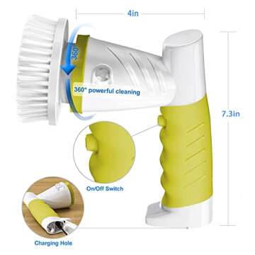 SZFIXEZ Electric Spin Scrubber, Cordless Electric Cleaning Brush for Bathroom Electric Spin Cleaner with 4 Replaceable Shower Cleaning Brush Heads for Wall, Stove, Tile, Bathtub, Toilet, Window DST-01