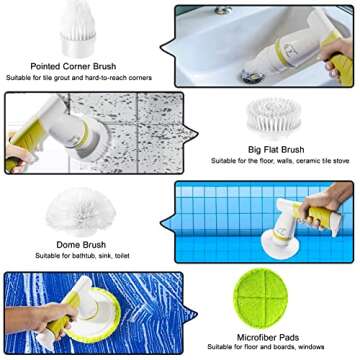 SZFIXEZ Electric Spin Scrubber, Cordless Electric Cleaning Brush for Bathroom Electric Spin Cleaner with 4 Replaceable Shower Cleaning Brush Heads for Wall, Stove, Tile, Bathtub, Toilet, Window DST-01