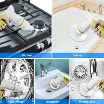 SZFIXEZ Electric Spin Scrubber, Cordless Electric Cleaning Brush for Bathroom Electric Spin Cleaner with 4 Replaceable Shower Cleaning Brush Heads for Wall, Stove, Tile, Bathtub, Toilet, Window DST-01