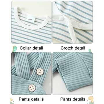 YUEMION Baby Boy Clothes Newborn Infant Boy Outfits 2Pcs Stripe Top Romper Pants Set 0-24 Months Overalls Toddler Boy Clothes(3-6 Month)