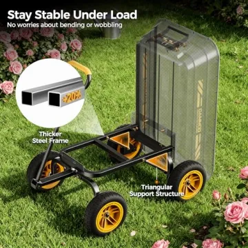 CAMMOO Heavy-Duty Garden Dump Cart No-Flat Tires 600lbs 4 Cu.Ft