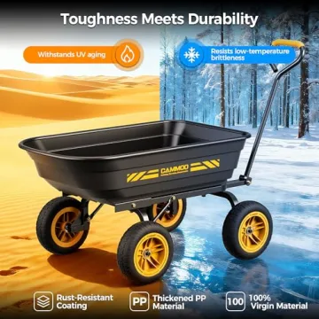 CAMMOO Heavy-Duty Garden Dump Cart No-Flat Tires 600lbs 4 Cu.Ft