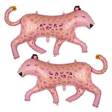 2 Pcs Pink Leopard Balloons Girl Baby Shower Wild One Safari Zoo Jungle Theme 1st Birthday Party Che...