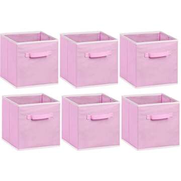 Simple Houseware Foldable Cloth Storage Cube Basket Bins Organizer, Pink (11"H x 10.75"W x 10.75"D) - 6 Pack
