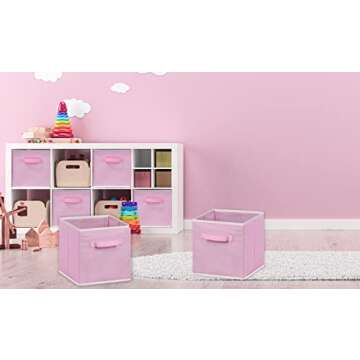 Simple Houseware Foldable Cloth Storage Cube Basket Bins Organizer, Pink (11"H x 10.75"W x 10.75"D) - 6 Pack
