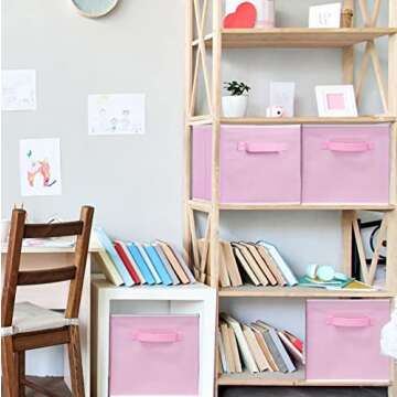 Simple Houseware Foldable Cloth Storage Cube Basket Bins Organizer, Pink (11"H x 10.75"W x 10.75"D) - 6 Pack