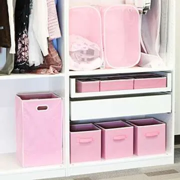 Simple Houseware Foldable Cloth Storage Cube Basket Bins Organizer, Pink (11"H x 10.75"W x 10.75"D) - 6 Pack