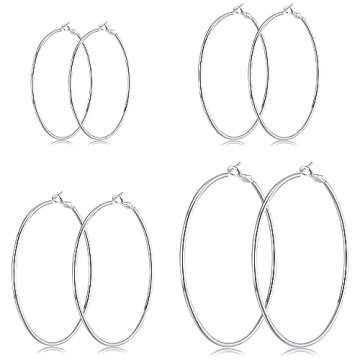 Sterling Silver Hoop Earrings Set - 4 Pairs Elegant Style