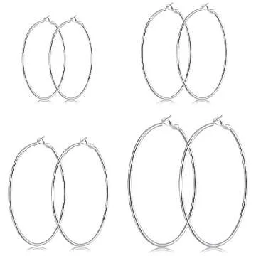 Sterling Silver Hoop Earrings Set - 4 Pairs Elegant Style