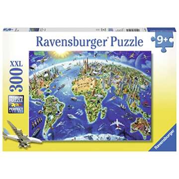 Ravensburger World Landmarks Map | 300-Piece Educational Jigsaw Puzzle for Kids | Unique Pieces | FSC Certified Materials