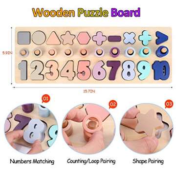 Voamuw Wooden Number Shape Puzzles for Toddlers