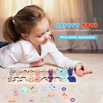 Voamuw Wooden Number Shape Puzzles for Toddlers