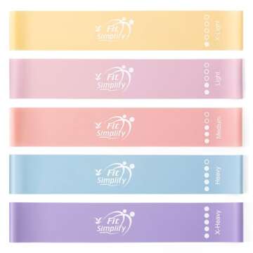 Fit Simplify Resistance Loop Exercise Bands with Instruction Guide and Carry Bag, Set of 5