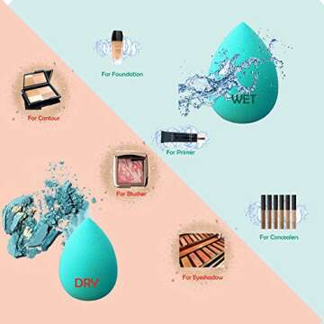 YUI Galleria 4 Pcs Makeup Sponge Set Blender Beauty Foundation Blending Sponge, Flawless for Liquid, Cream, and Powder, Blue Makeup Sponges
