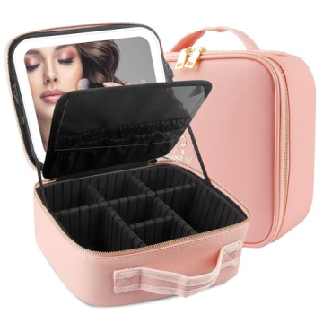 MOMIRA Pink Makeup Train Case with Light Mirror Organizer