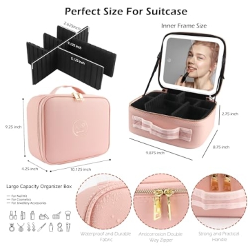 MOMIRA Pink Makeup Train Case with Light Mirror Organizer
