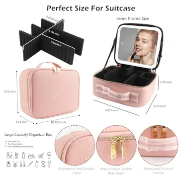 MOMIRA Pink Makeup Train Case with Light Mirror Organizer