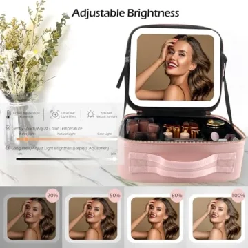 MOMIRA Pink Makeup Train Case with Light Mirror Organizer