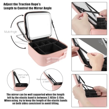 MOMIRA Pink Makeup Train Case with Light Mirror Organizer