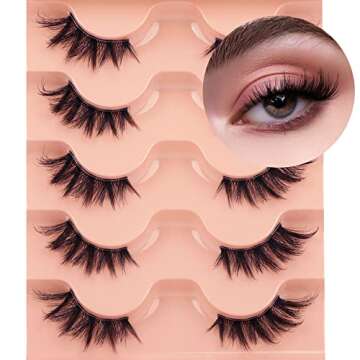 Half Lashes Natural Look Cat Eye False Eyelashes Wispy 3D Faux Mink Lashes Clear Band Fluffy Strip E...