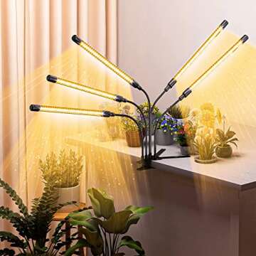 WEDCOL Grow Lights for Indoor Plants - WEDCOL Red Blue Yellow Spectrum Plant Grow Light Adjustable Gooseneck 135 LED Grow Lamp with 3/9/12H Timer, 10 Dimmable Levels & 3 Switch Modes