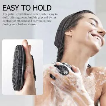 INNERNEED Food-Grade Soft Silicone Body Scrubber Shower Brush Handheld Cleansing Skin Brush, Gentle Exfoliating and Lather Well (Black)