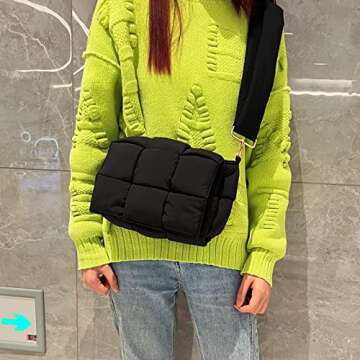 NAARIIAN Shoulder bags for women, Light-weight small puffer purses waterproof, hand-woven puffy bag crossbody handbag(black)