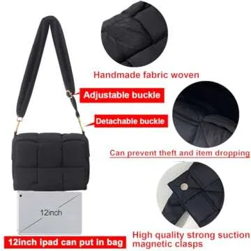 NAARIIAN Shoulder bags for women, Light-weight small puffer purses waterproof, hand-woven puffy bag crossbody handbag(black)