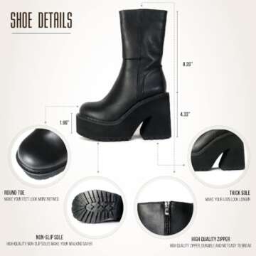 Goiphrri Platform Ankle Boots for Women High Heel Round Toe Womens Fashion Work Combat Boots Punk Mo...