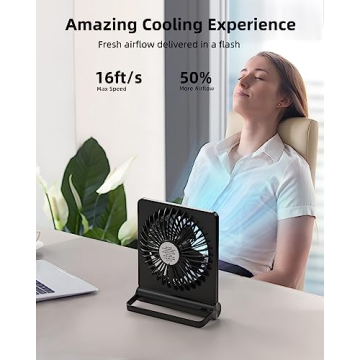 Koonie Portable Desk Fan, 3.5-20hrs Battery Operated Small USB Fan with Ultra Quiet 220° Tilt Folding, Rechargeable Personal Fan with 3 Speeds Strong Wind for Home Office Desktop, Black