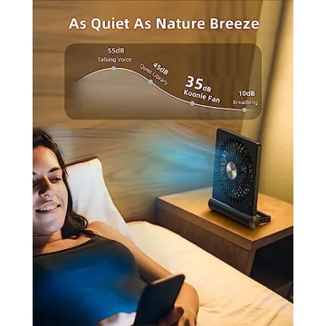 Koonie Portable Desk Fan, 3.5-20hrs Battery Operated Small USB Fan with Ultra Quiet 220° Tilt Folding, Rechargeable Personal Fan with 3 Speeds Strong Wind for Home Office Desktop, Black