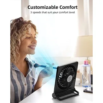 Koonie Portable Desk Fan, 3.5-20hrs Battery Operated Small USB Fan with Ultra Quiet 220° Tilt Folding, Rechargeable Personal Fan with 3 Speeds Strong Wind for Home Office Desktop, Black