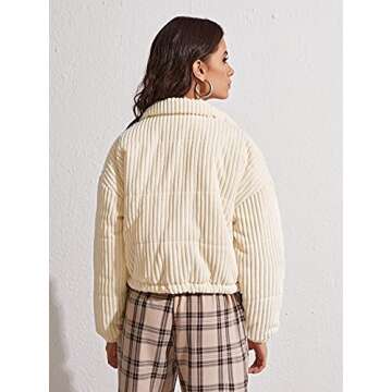 MakeMeChic Women's Zip Up Drop Shoulder Long Sleeve Crop Jacket Coat Beige M