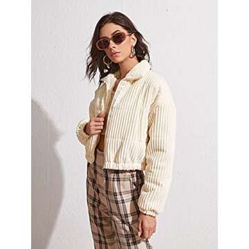 MakeMeChic Women's Zip Up Drop Shoulder Long Sleeve Crop Jacket Coat Beige M