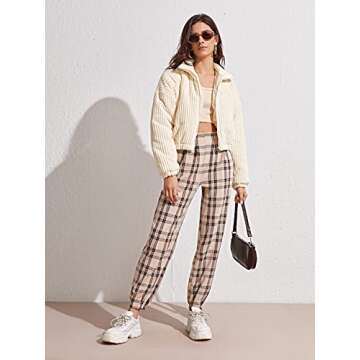 MakeMeChic Women's Zip Up Drop Shoulder Long Sleeve Crop Jacket Coat Beige M