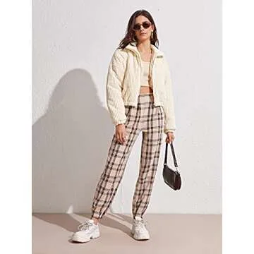 MakeMeChic Women's Zip Up Drop Shoulder Long Sleeve Crop Jacket Coat Beige M