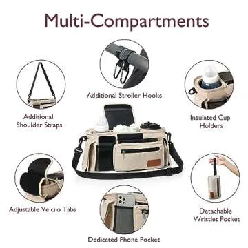 Momcozy Universal Baby Stroller Organizer, 2 Insulated Cup Holder, Detachable Zippered Pocket, Adjus...