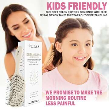 Detangler Brush by Fiora Naturals - 100% Bio-Friendly Detangling brush w/Ultra-Soft Bristles - Glide Through Tangles with Ease - For Curly, Fine, Black Natural, Women, Men, Kids - Dry and Wet Hair