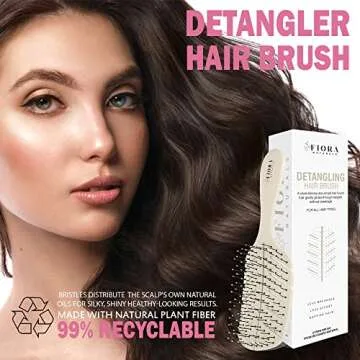 Detangler Brush by Fiora Naturals - 100% Bio-Friendly Detangling brush w/Ultra-Soft Bristles - Glide Through Tangles with Ease - For Curly, Fine, Black Natural, Women, Men, Kids - Dry and Wet Hair
