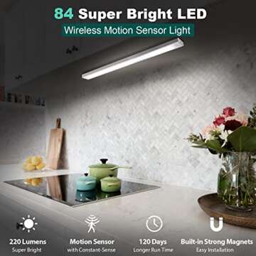 Reoshine 84 LED Closet Lights - Motion Sensor, Wireless, Rechargeable, Under Cabinet & Counter Lights
