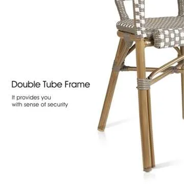 PURPLE LEAF Bistro Chair (Set of 2) French Hand-Woven Wicker Armchairs for Outdoor Patio Porch Garden Indoor, Bamboo Print Finish, Grey, Dining Chairs